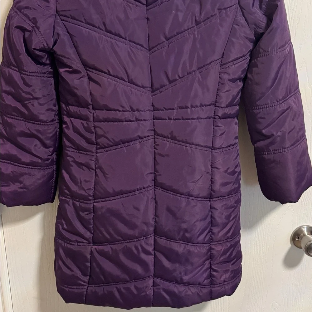 Calvin Klein Girls‎ Large 12/14 Ariel Puffer Coat Purple Full Zip Faux Fur Hood